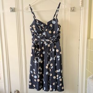 H&M Blue Polka Dot Faux-wrap Cotton Dress
